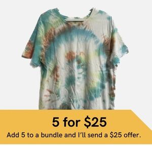Earth tones tie dye tee.
CLEARANCE 5 for $25